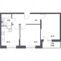 Двухкомнатная квартира 48.97 м²