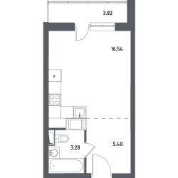 Однокомнатная квартира 27.13 м²