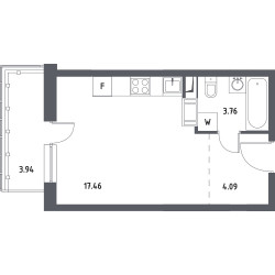 Однокомнатная квартира 26.49 м²