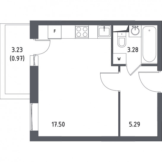 Однокомнатная квартира 27.04 м²
