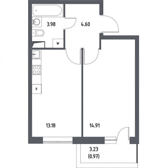 Однокомнатная квартира 37.64 м²