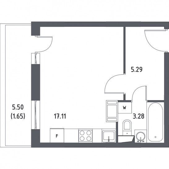 Однокомнатная квартира 27.33 м²