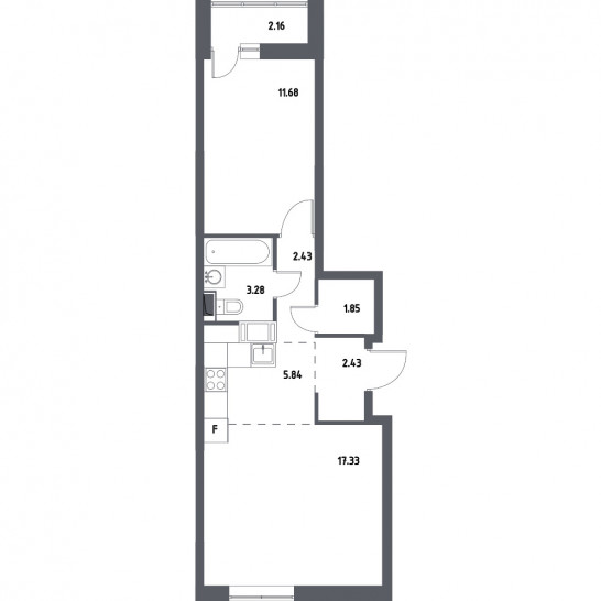 Двухкомнатная квартира 46.07 м²