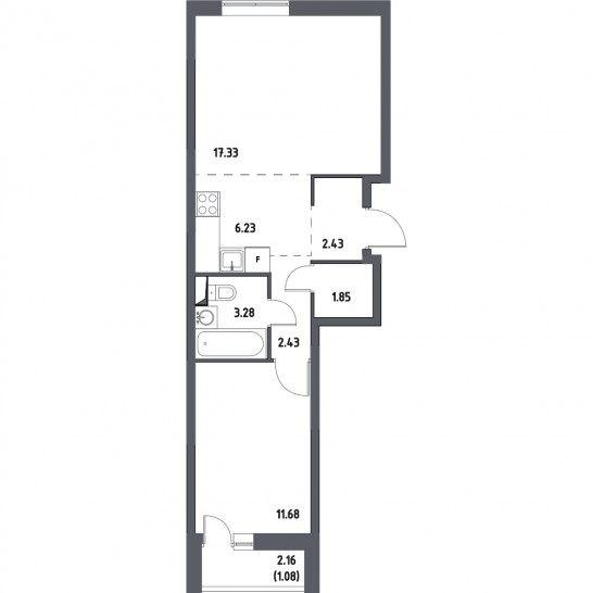 Двухкомнатная квартира 46.31 м²