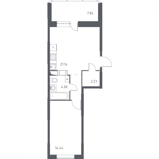 Однокомнатная квартира 45.77 м²
