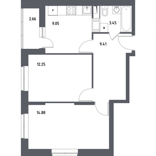 Двухкомнатная квартира 50.37 м²