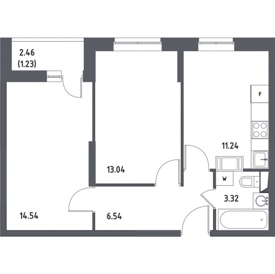 Двухкомнатная квартира 49.91 м²