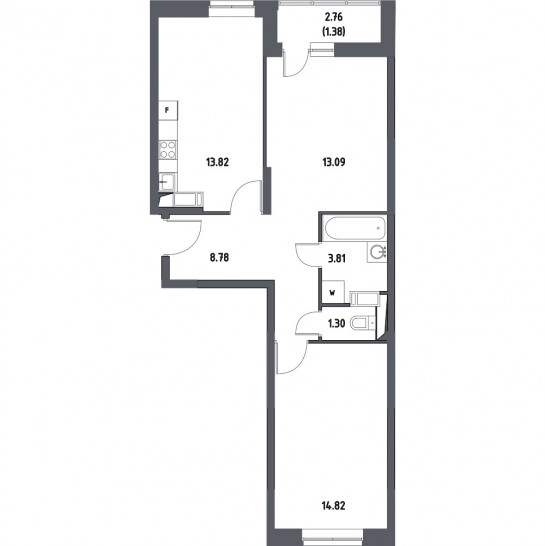 Двухкомнатная квартира 57 м²