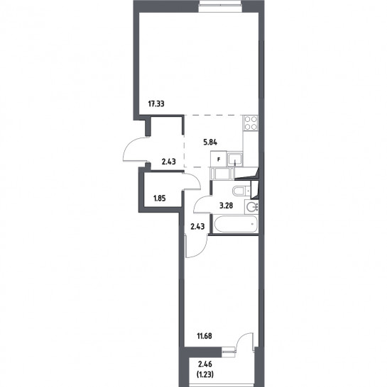 Двухкомнатная квартира 46.07 м²