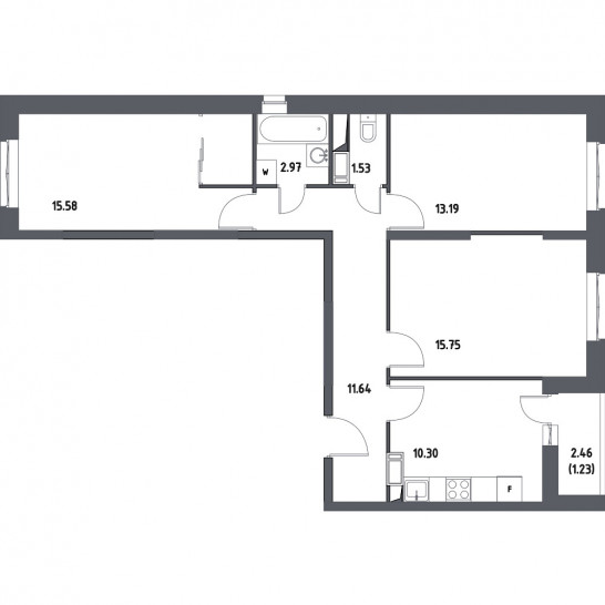 Трёхкомнатная квартира 72.19 м²