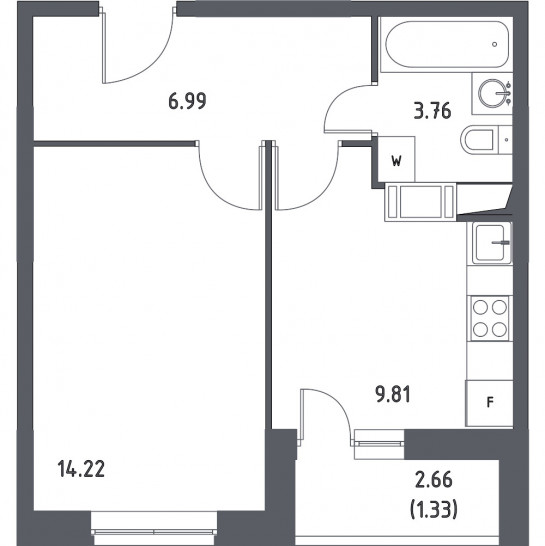 Однокомнатная квартира 36.11 м²