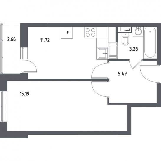Однокомнатная квартира 36.99 м²