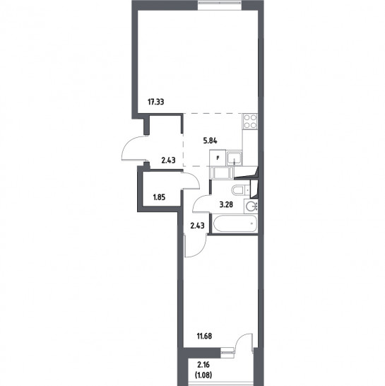 Двухкомнатная квартира 45.92 м²