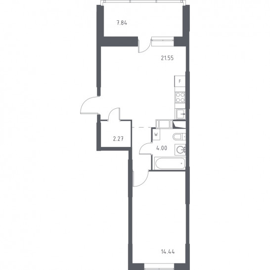 Однокомнатная квартира 46.18 м²