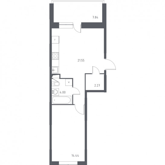 Однокомнатная квартира 46.18 м²