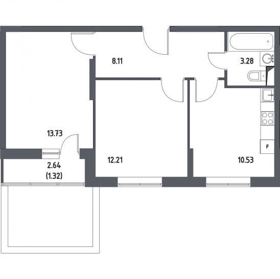 Двухкомнатная квартира 49.18 м²