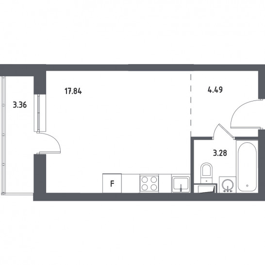 Однокомнатная квартира 27.29 м²