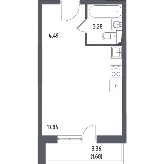 Однокомнатная квартира 27.29 м²