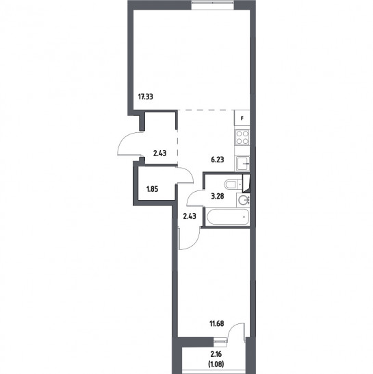 Двухкомнатная квартира 46.31 м²