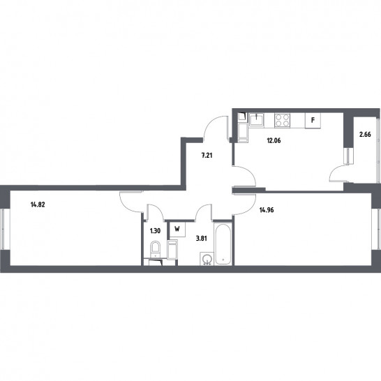 Двухкомнатная квартира 55.49 м²
