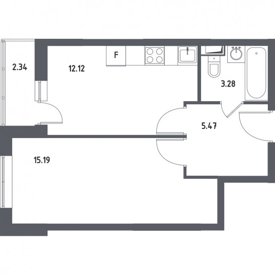 Однокомнатная квартира 37.23 м²
