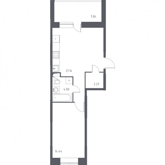 Однокомнатная квартира 45.77 м²