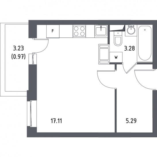 Однокомнатная квартира 26.65 м²