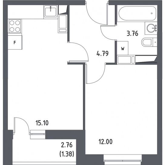 Однокомнатная квартира 37.03 м²