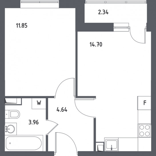 Однокомнатная квартира 36.32 м²