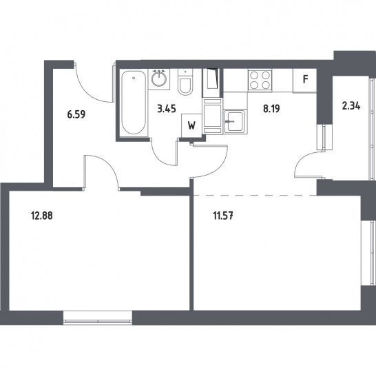 Двухкомнатная квартира 43.85 м²