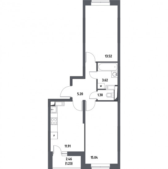 Двухкомнатная квартира 51.82 м²