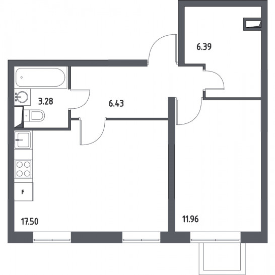 Двухкомнатная квартира 45.56 м²