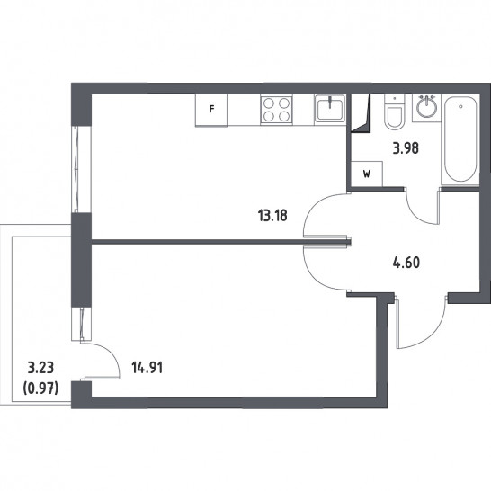 Однокомнатная квартира 37.64 м²