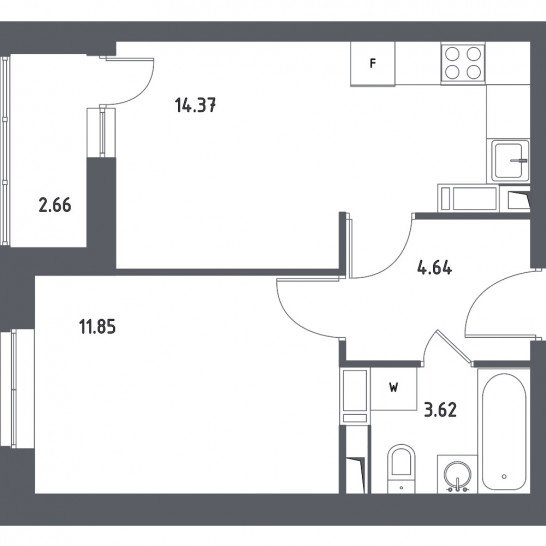 Однокомнатная квартира 35.81 м²