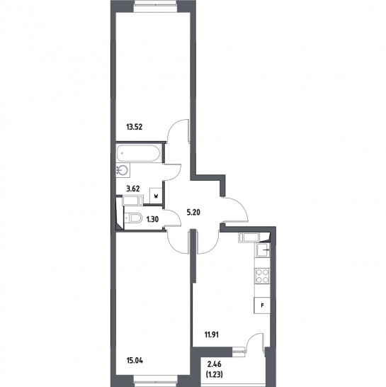 Двухкомнатная квартира 51.82 м²