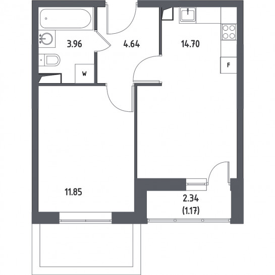 Однокомнатная квартира 36.32 м²