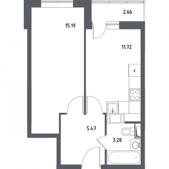 Однокомнатная квартира 36.99 м²