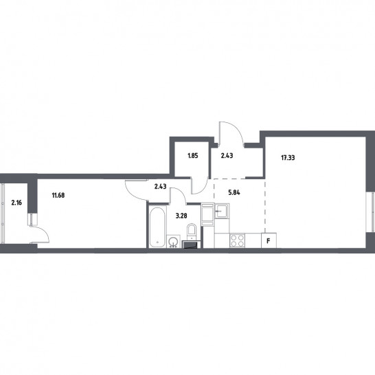 Двухкомнатная квартира 46.07 м²