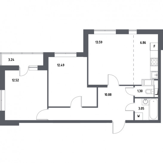 Двухкомнатная квартира 62.31 м²