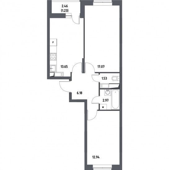 Двухкомнатная квартира 55.57 м²