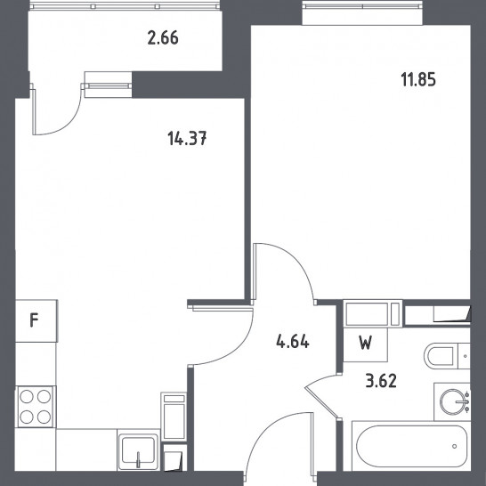 Однокомнатная квартира 35.81 м²
