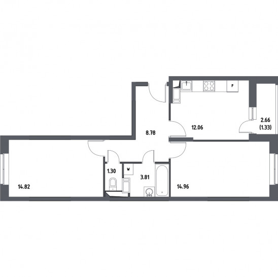 Двухкомнатная квартира 57.06 м²