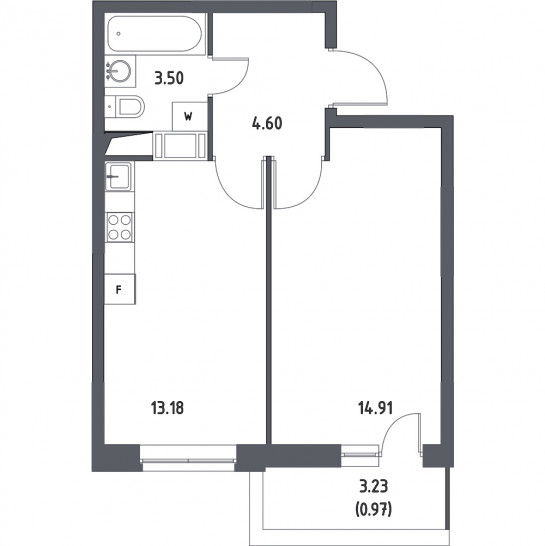 Однокомнатная квартира 37.16 м²