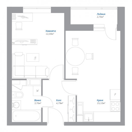 Однокомнатная квартира 37.03 м²