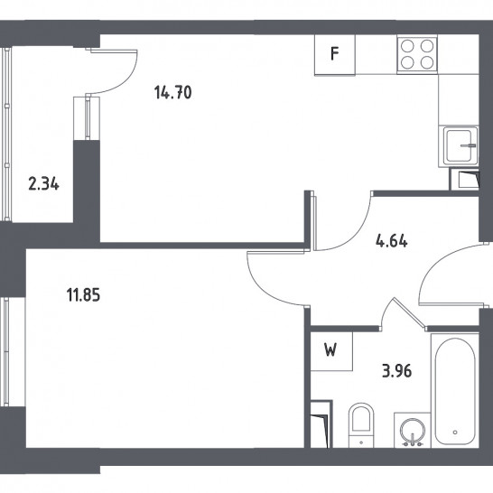 Однокомнатная квартира 36.32 м²