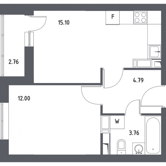 Однокомнатная квартира 37.03 м²