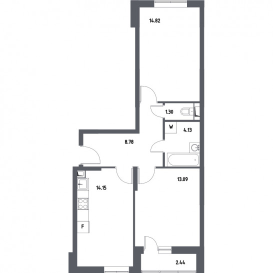 Двухкомнатная квартира 57.49 м²
