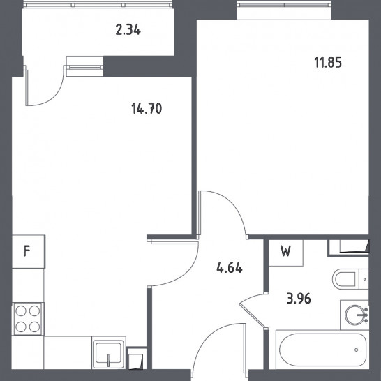 Однокомнатная квартира 36.32 м²