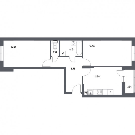Двухкомнатная квартира 57.55 м²