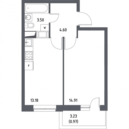 Однокомнатная квартира 37.16 м²